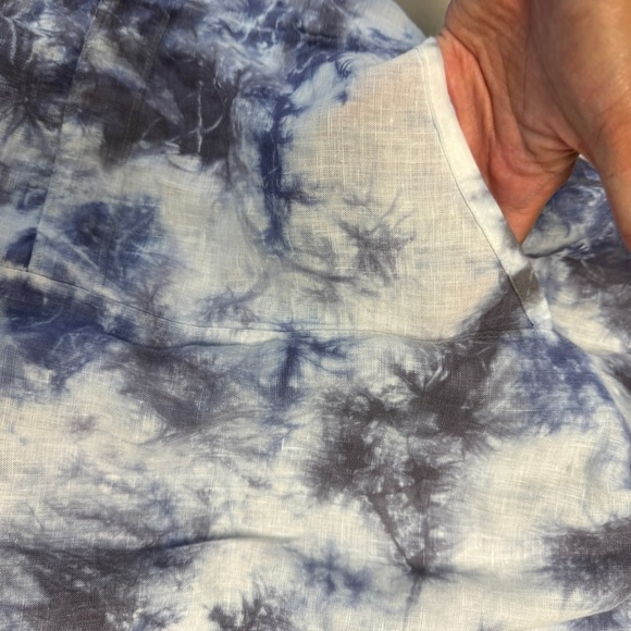 XCVI Blue White Tie Dye Short Sleeve Hooded Cotton Linen Dress Size M - Picture 9 of 13